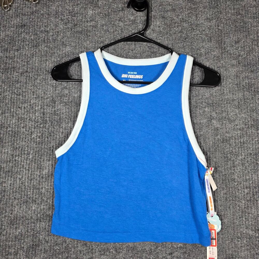 NWT Big Feelings Ribbed Crop Tank Top Blue Contrast‎ Trim Women XL